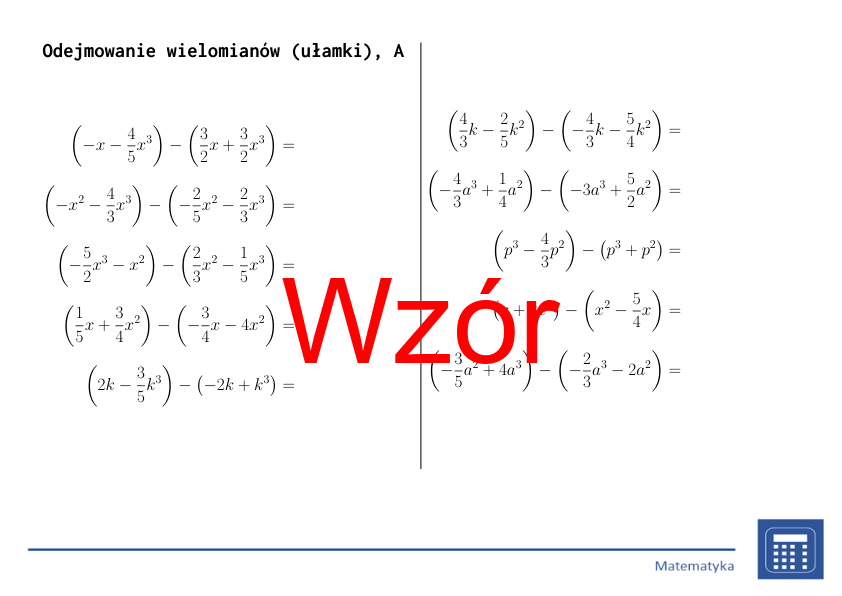Odejmowanie wielomianów (ułamki) | matematyka, algebra | 26 kolumn
