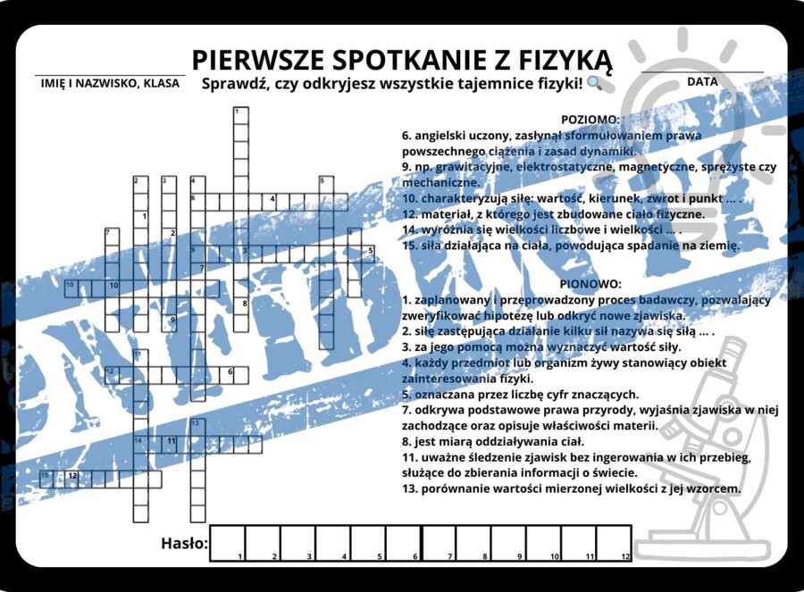 Pierwsze spotkanie z fizyką - krzyżówka