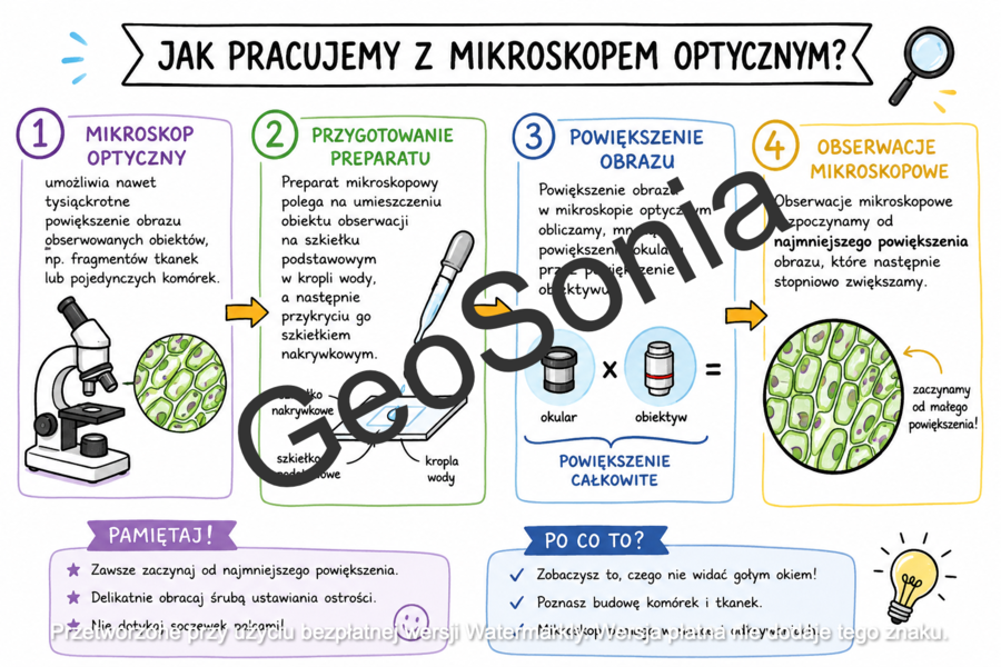 Obserwacje mikroskopowe biologia klasa 5 sketchnotka