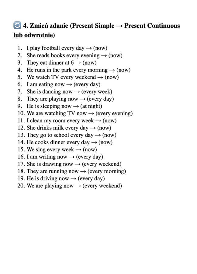 Present Simple vs Present Continuous- klasa 4