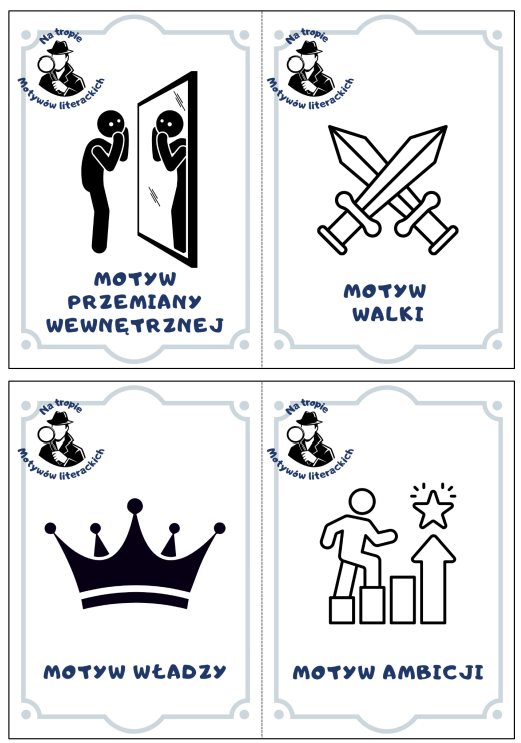 Karty motywy literackie, egzamin ósmoklasisty, 28 kart