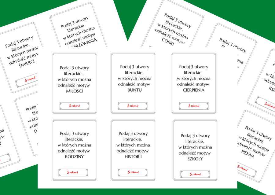 Motywy literackie - egzamin - powtórzenie - lektury - gra "5 sekund"