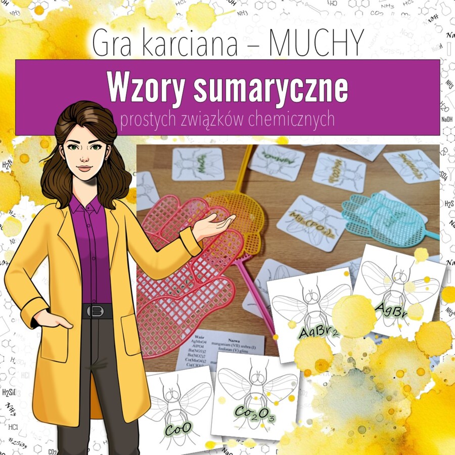 Wiązania i wzory: Wzory sumaryczne prostych związków chemicznych – Gra karciana, MUCHY (chemia, kl 7).