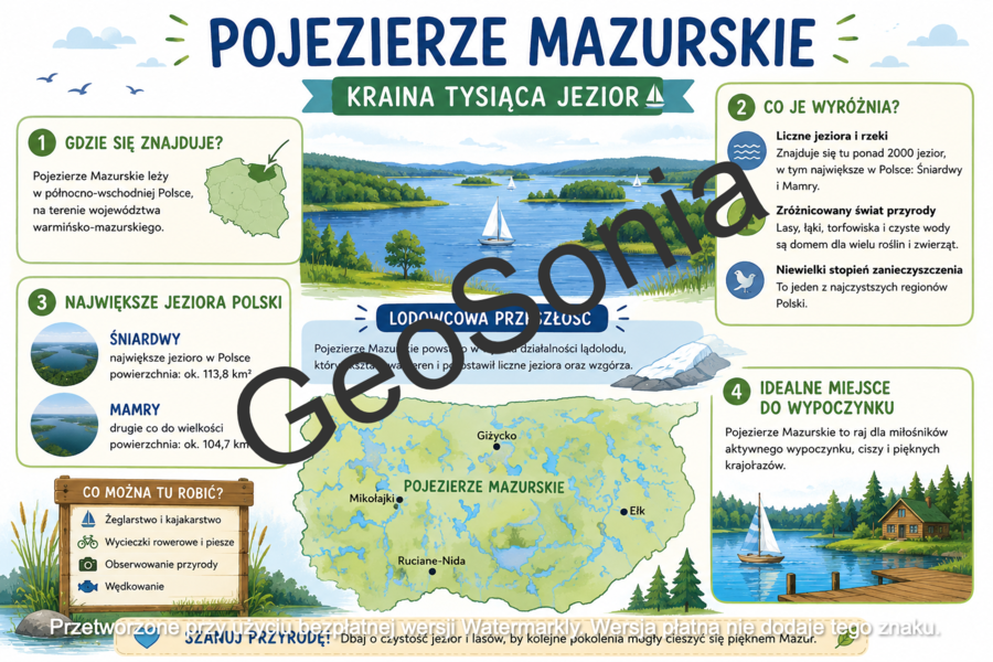 Krajobraz Pojezierza Mazurskiego   geografia klasa 5 sketchnotka