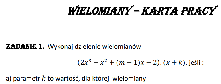 Wielomiany - Karta pracy