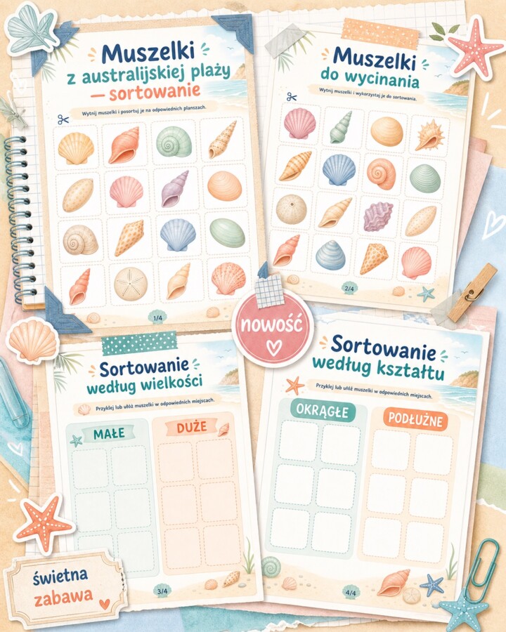 Muszelki z australijskiej plaży - sortowanie