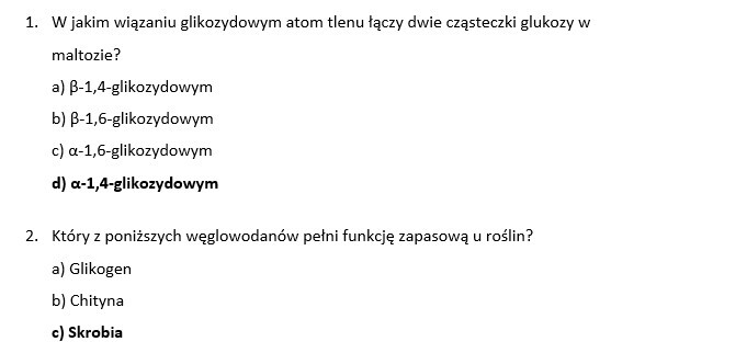 Test- Chemizm życia. Składniki organiczne- węglowodany (poziom rozszerzony)