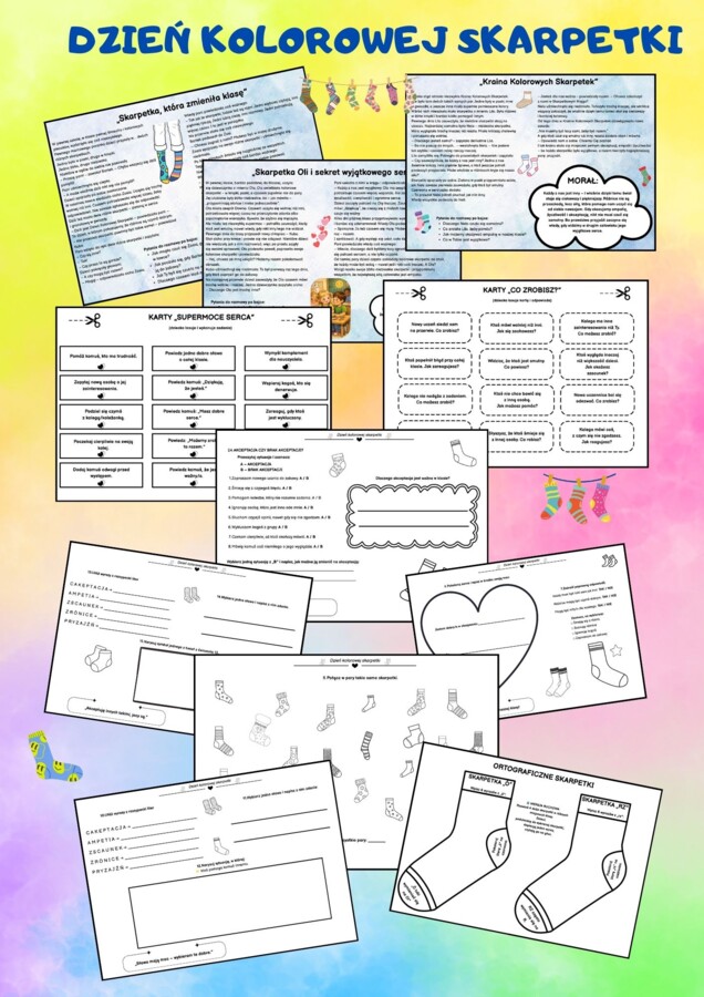 🧦🌈 Dzień Kolorowej Skarpetki – gotowy pakiet dla klas 1–3!