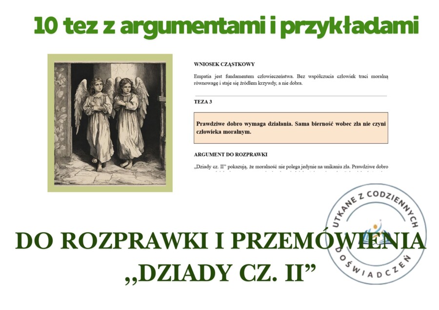 10 tez  z  argumentami i przykładami do rozprawki i przemówienia ,,Dziady cz. II”