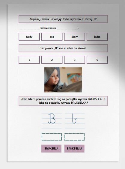 "B" i "b". Karta pracy. Sprawdzian
