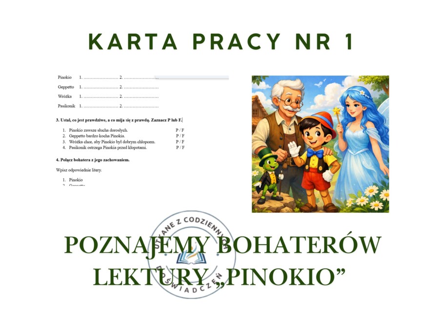 KARTA PRACY nr 1- Poznajemy bohaterów lektury „Pinokio”