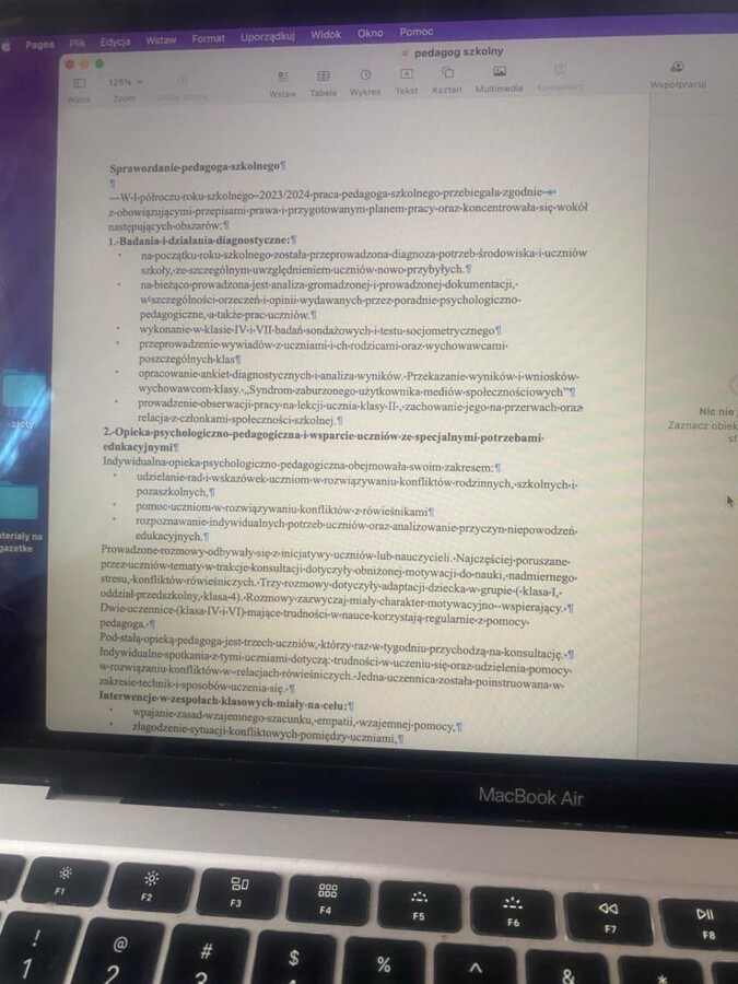 Sprawozdanie pedagoga szkolnego I półrocze