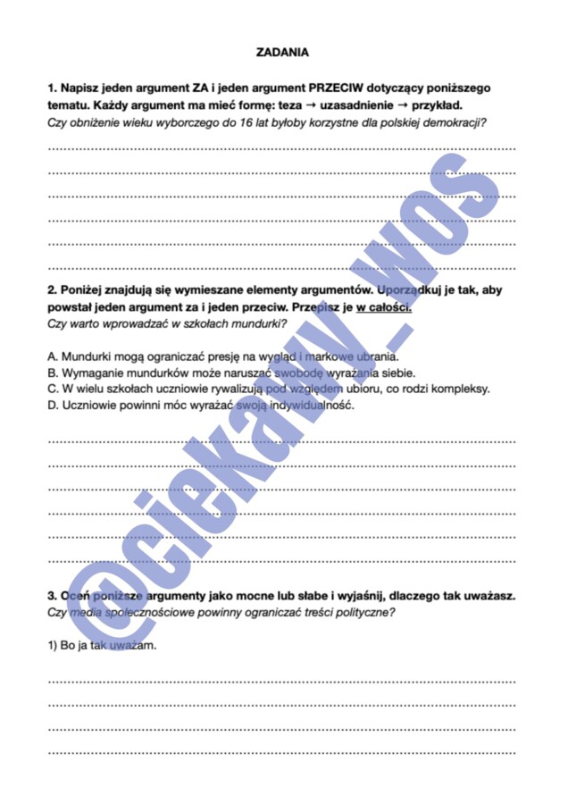 Lekcja o argumentacji – notatka i zadania