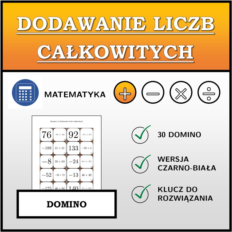 Domino - Dodawanie liczb całkowitych | matematyka