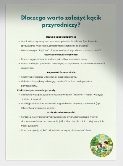 Kącik przyrodniczy w klasie