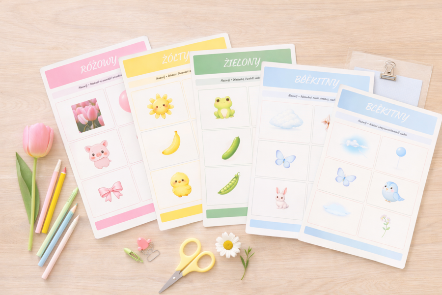 Kolory wiosny – plansze do nazywania barw