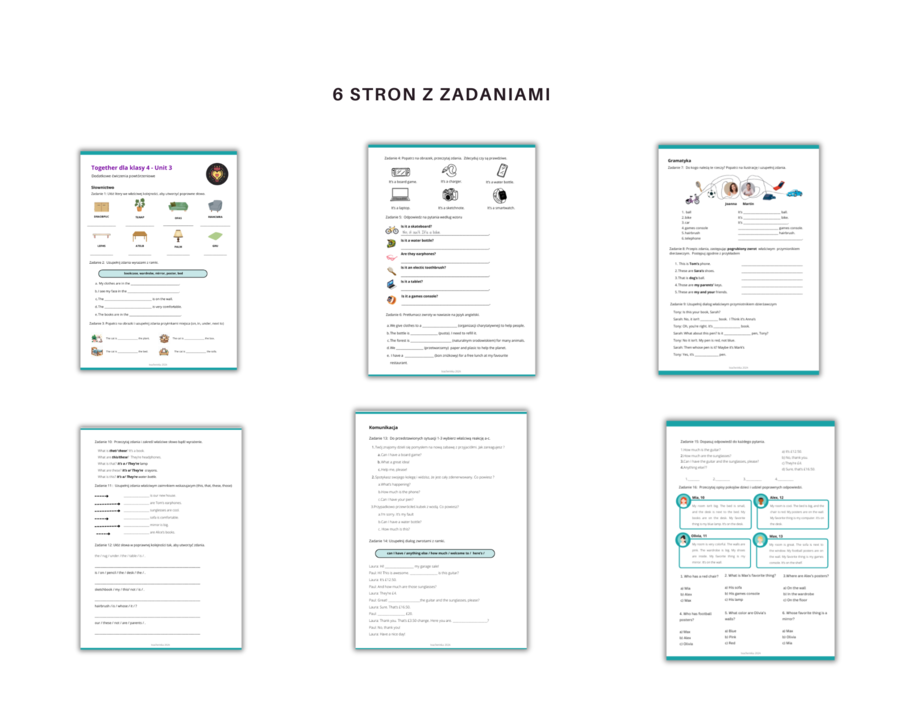 Together dla klasy 4 Unit 3 Dodatkowe materialy, Gramtyka, Słownictwo, Komunikacja, Karty pracy, ćwiczenia, zadania