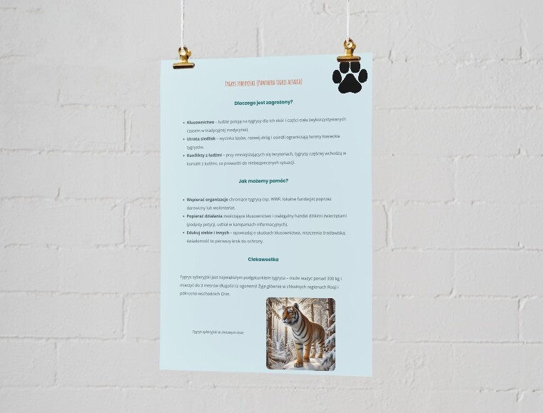 Plakat o zagrożonych gatunkach