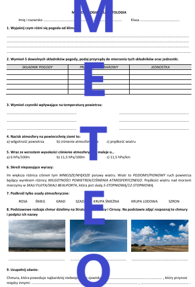 Meteorologia i klimatologia - sprawdzian