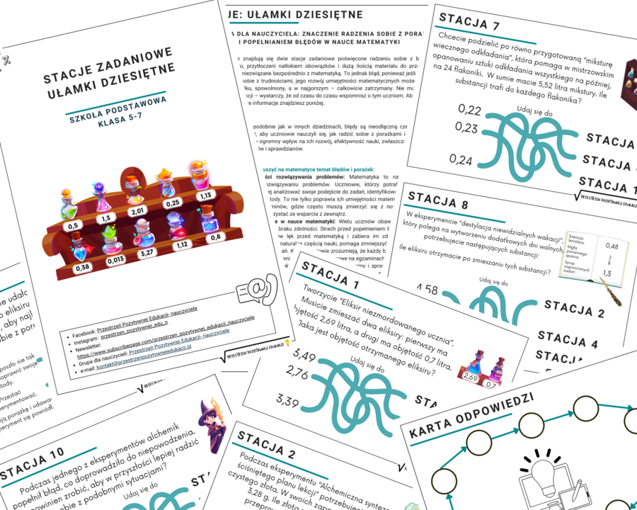 Stacje zadaniowe z ułamków dziesiętnych – laboratorium alchemika (klasa 5-7)