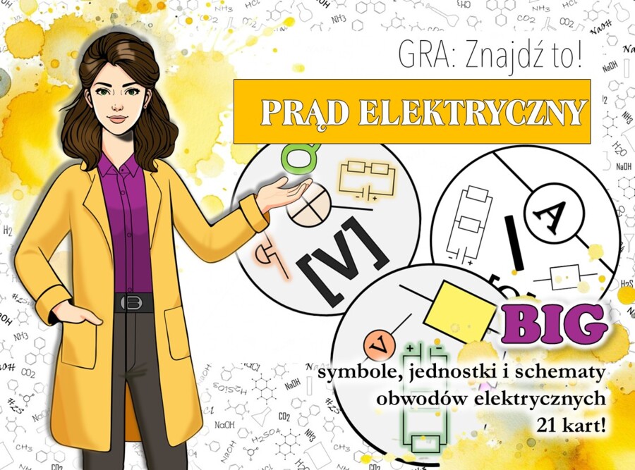 Klasa 8. Fizyka. Znajdź to! Prąd elektryczny. Gra typu dobble. Wersja BIG.