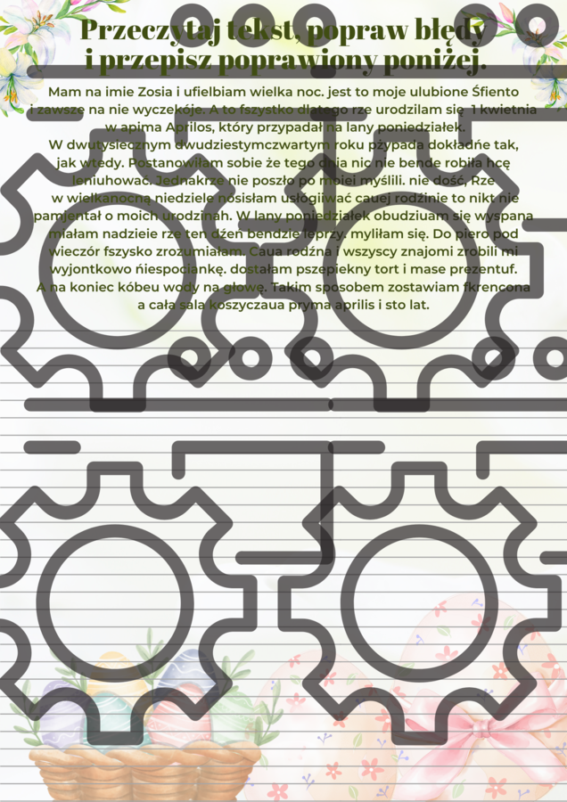 Popraw błędy w tekście - motyw Wielkanocy