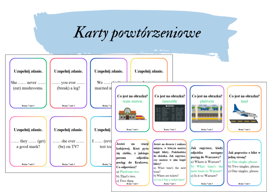 BRAINY 7 UNIT 3 KARTY POWTÓRKOWE