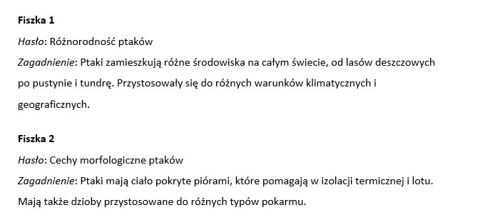 Fiszki- różnorodność życia (ptaki)