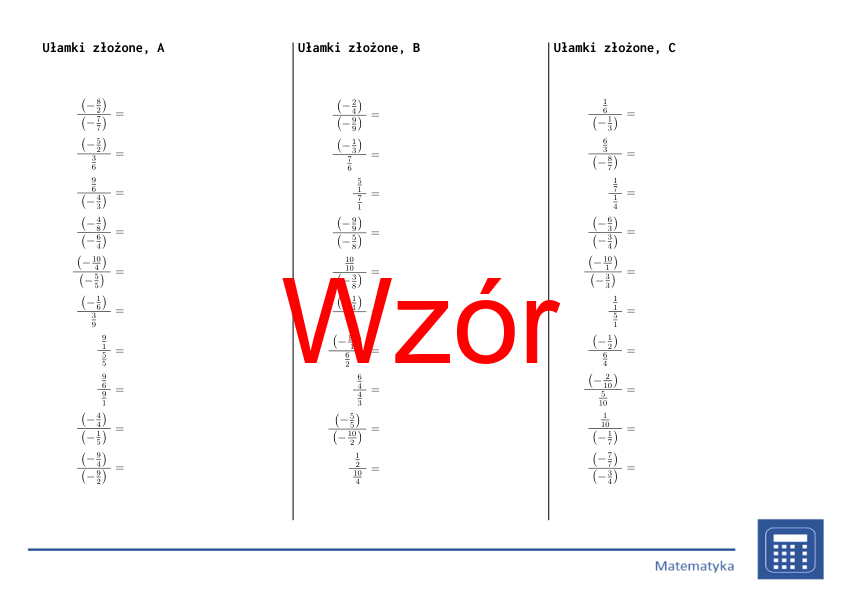 Ułamki złożone | matematyka | 26 kolumn