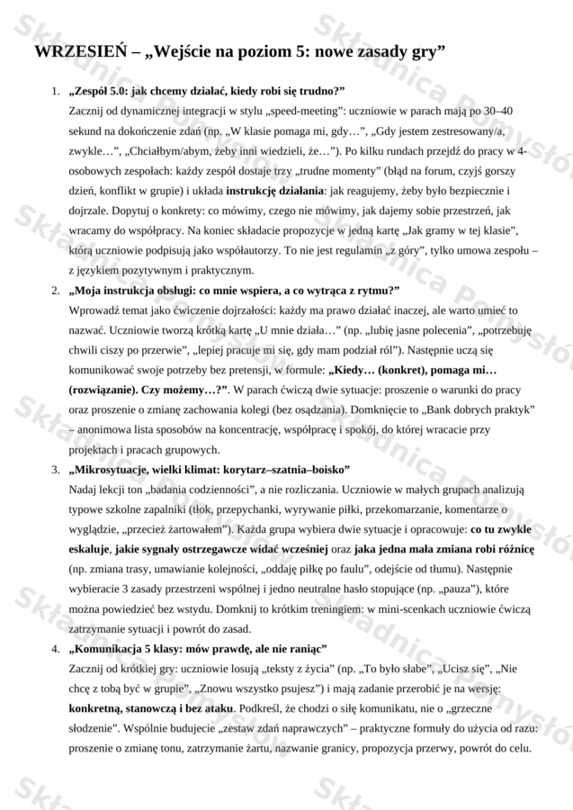 Klasa 5 - godziny wychowawcze | 40 tematów z krótkim omówieniem (plan na cały rok) | lekcje wychowawcze