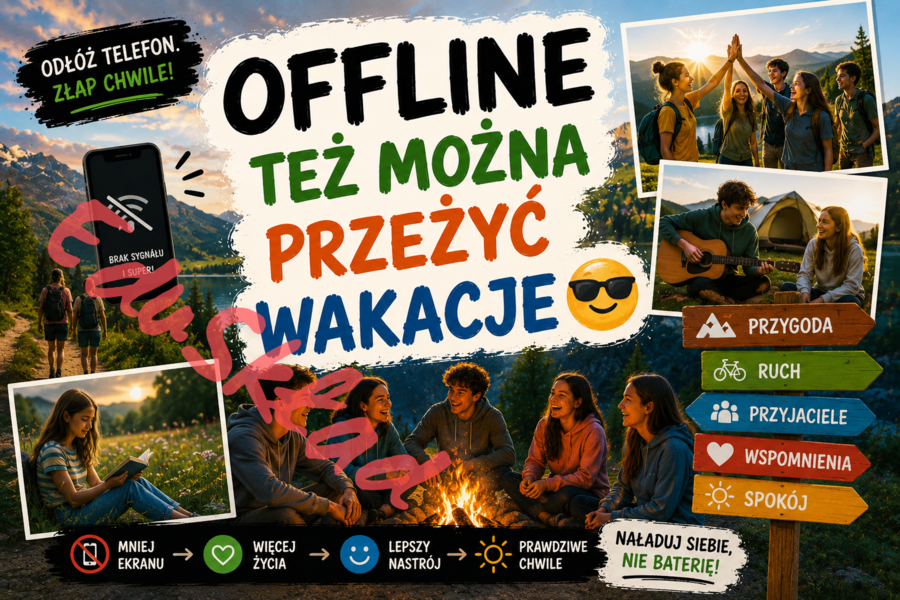 🌞 Bezpieczne Wakacje — nowoczesne plakaty edukacyjne na gazetkę szkolną 🌊🚴⛰️📱