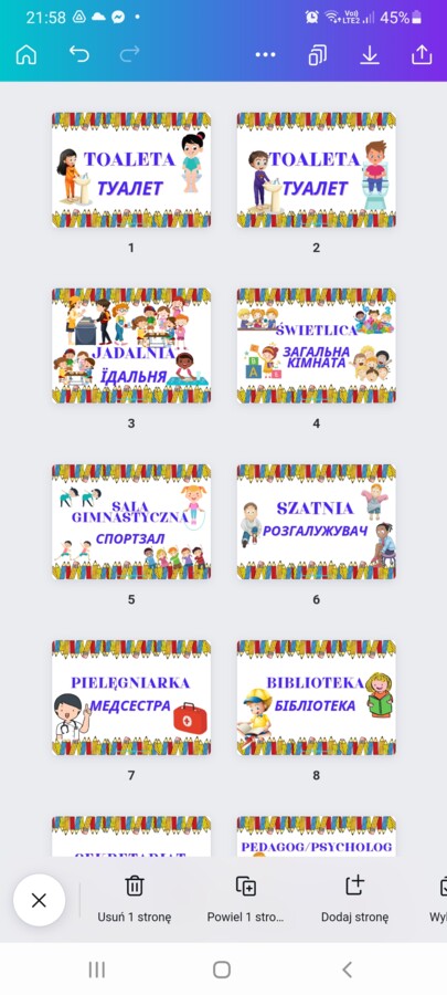 Szkoła - tabliczki po polsku i po ukraińsku