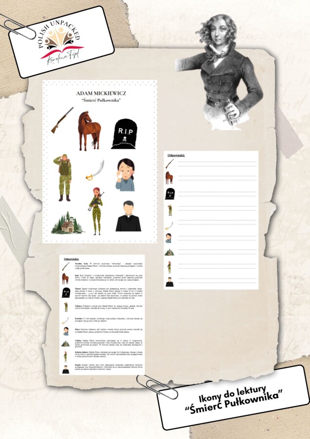 Ikony (obrazki, symbole) + odpowiedzi "Śmierć Pułkownika" Adam Mickiewicz