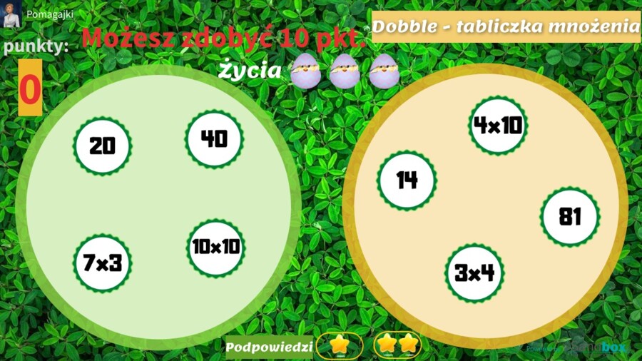 Interaktywna tabliczka mnożenia o 100 - gra dobble