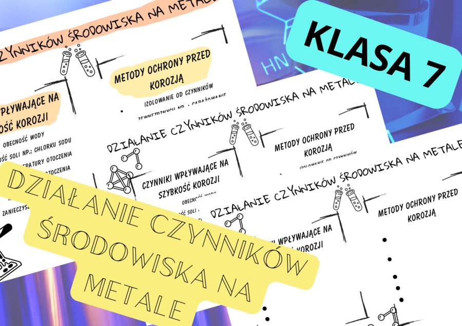 Chemia 7. Działanie czynników środowiska na metale- plakat + sketchnotka +karta pracy
