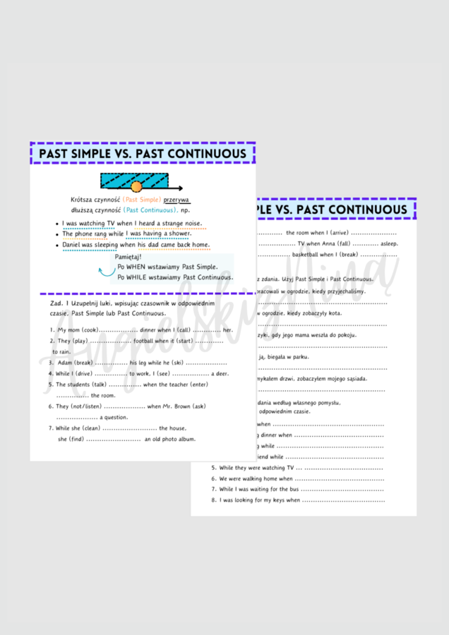 Past Simple vs. Past Continuous - karta pracy - ćwiczenia - porównanie - czasy przeszłe - gramatyka - E8 - matura