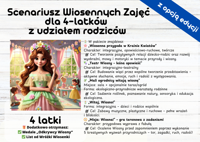 Scenariusz Wiosennych Zajęć dla 4-latków z udziałem rodziców Wiosna Przedszkole