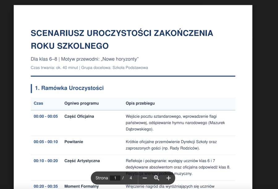 Asystent AI: Generator Scenariuszy Zakończenia Roku — gotowy scenariusz uroczystości | Kl. 4–8