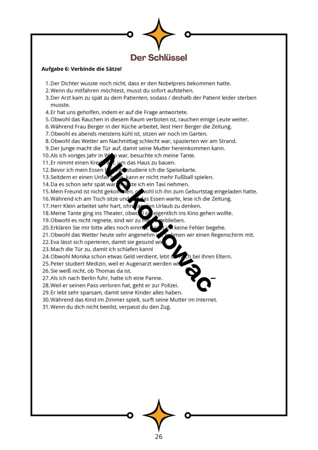 Konjunktionen und Satzarten - Zusammenfassung Spójniki i typy zdań - podsumowanie niemiecki