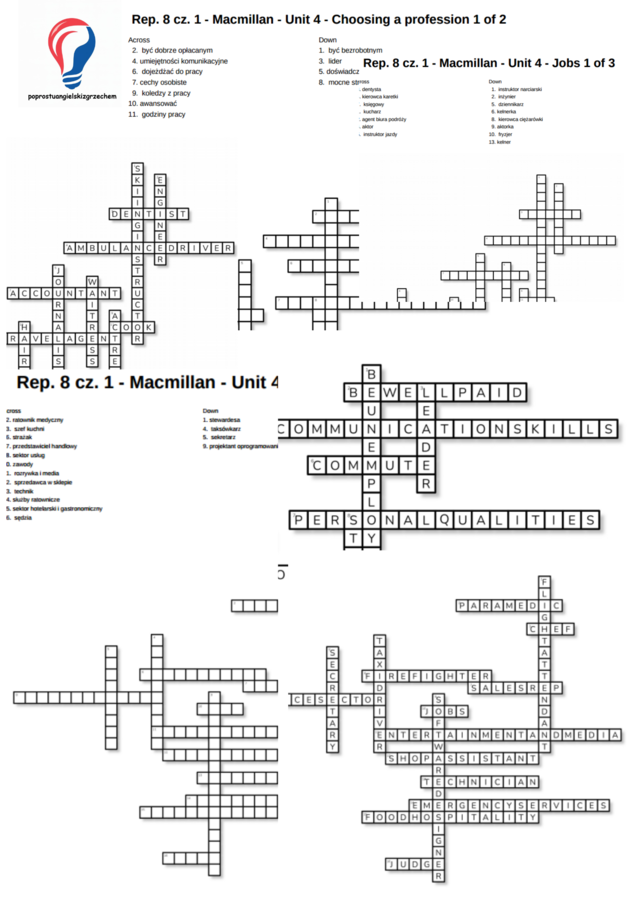 Repetytorium ósmoklasisty cz. 1 – Unit 4 (Macmillan) – krzyżówki