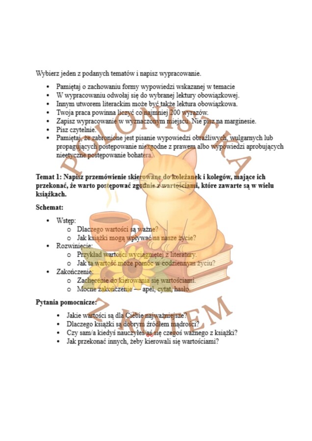 Schematy do opowiadań, rozprawek i przemówień – egzamin ósmoklasisty