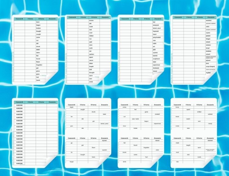 Steps Plus 6 - Czasowniki nieregularne - Tabele do uzupełnienia - Kartkówki