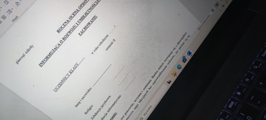 ROCZNA OCENA OPISOWA INFORMUJĄCA O ROZWOJU I UMIEJĘTNOŚCIACH UCZNIA ORAZ ZACHOWANIU