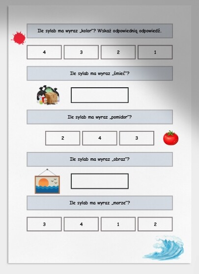 Sylaby. Karta pracy. Sprawdzian