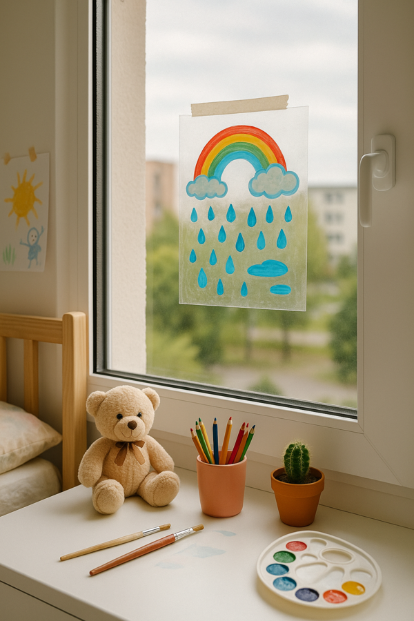 Malowanie deszczu na folii okiennej