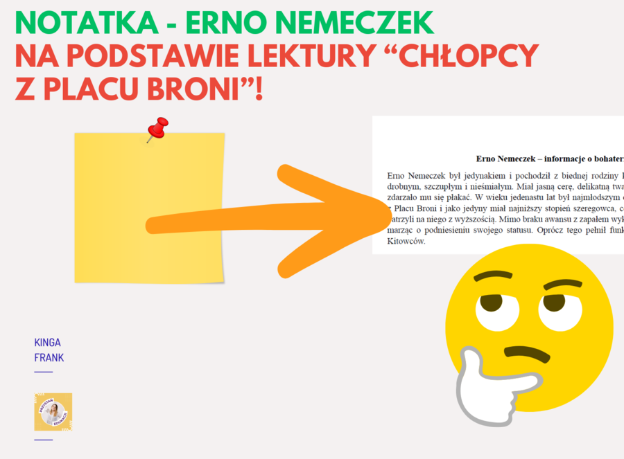 📘 Notatka, wklejka do zeszytu - Erno Nemeczek, Chłopcy z Placu Broni!
