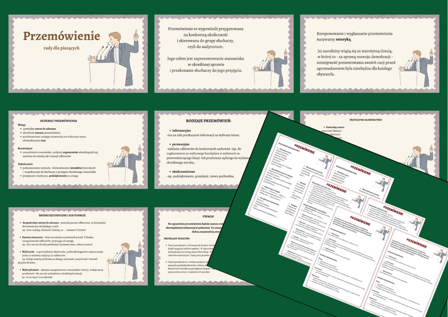 PRZEMÓWIENIE - prezentacja – 17 slajdów + 3 wklejki - wklejka- EGZAMIN - ćwiczenia redakcyjne