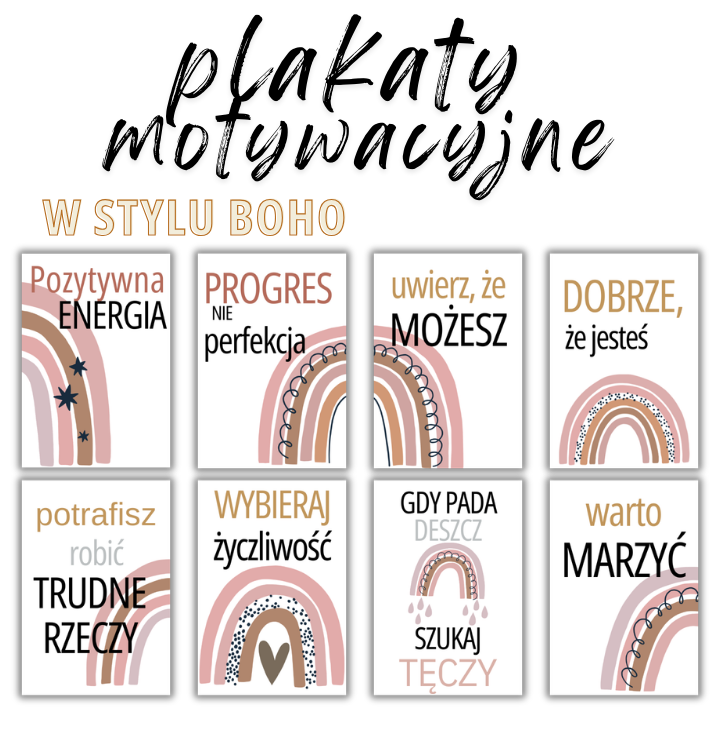 Zestaw plakatów motywacyjnych w stylu boho