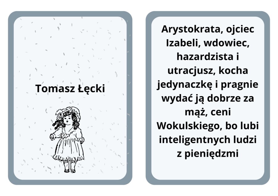 Fiszki, bohaterowie "Lalki", 15 kart postaci + opisy, pdf