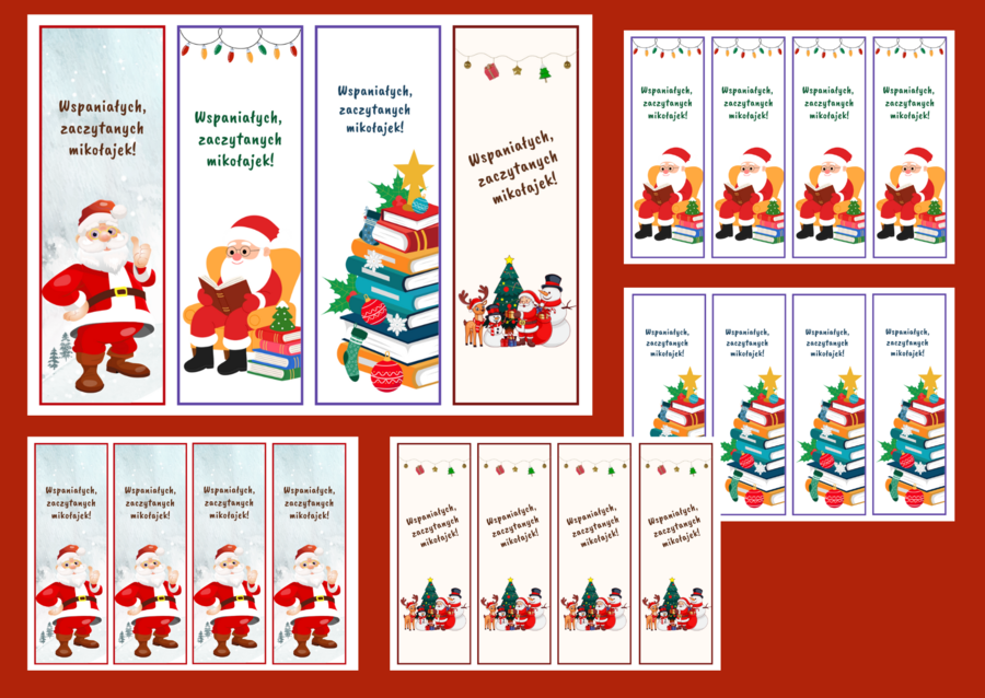 MIKOŁAJKI - Boże Narodzenie – zakładki do książek – zakładka – biblioteka - świetlica - wersja 2